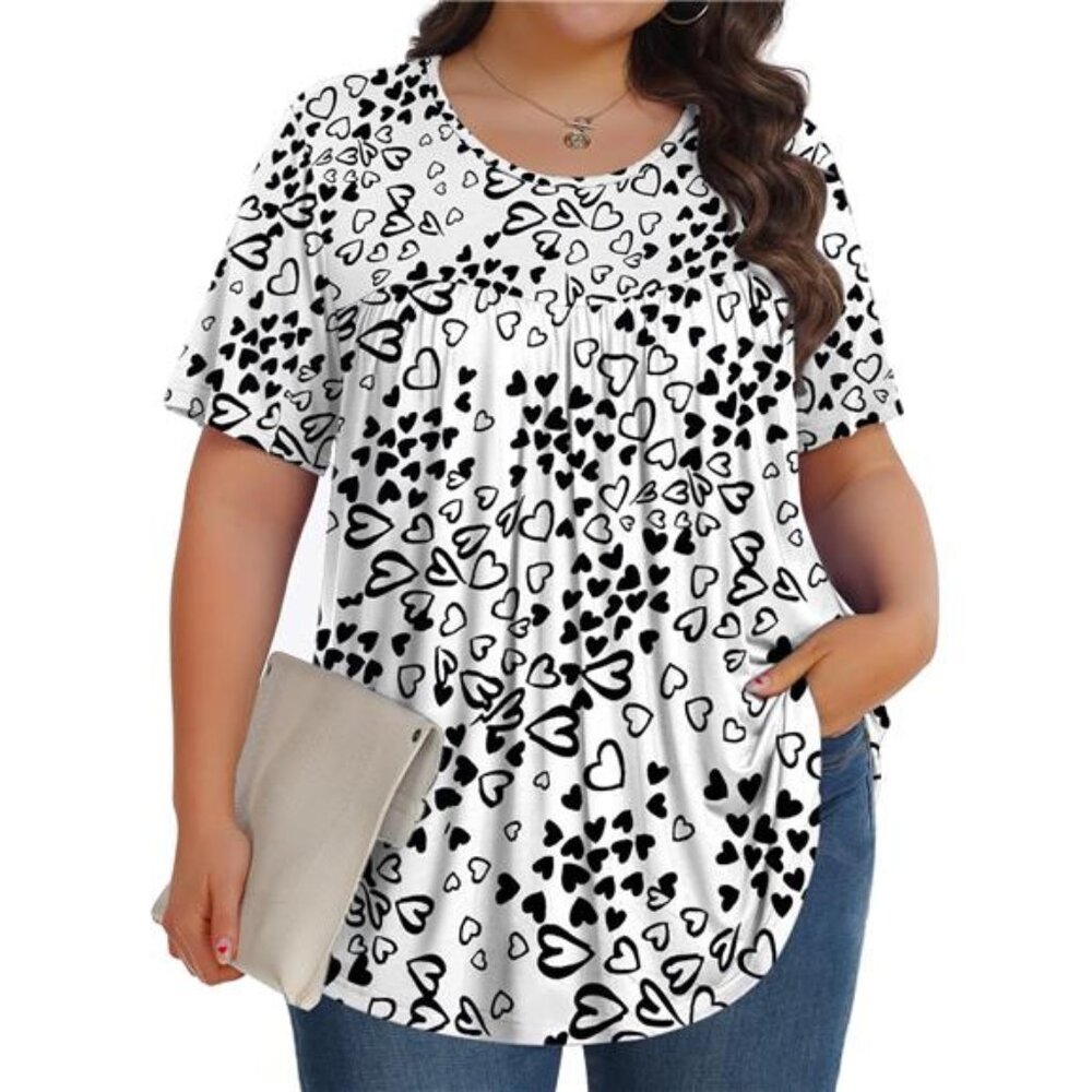 Womens Plus Size Tops Tunic Short Sleeve Crew Neck Shirts Casual Soft Blouse